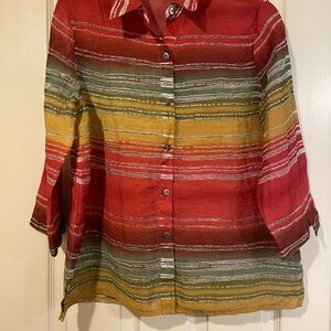 Alfred Dunner Red and Orange Button Down Shirt with Notched Collar